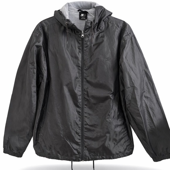 STARTER Other - Starter Mens Black Hooded Windbreaker Jacket Full Zip Mesh Lined Large Retro 90s